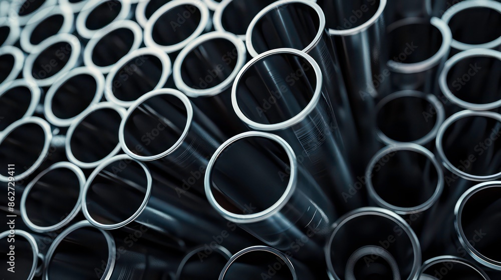 Stack of stainless steel pipes background , metallurgical industry backdrop concept image. Generative AI Stack of stainless steel pipes background , metallurgical industry backdrop concept image. Generative AI