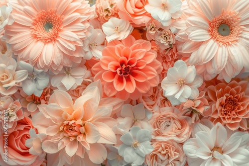 A bouquet of flowers with a mix of pink and white flowers. The flowers are arranged in a way that creates a sense of harmony and balance. Scene is one of beauty and serenity