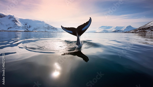 Eine Walflosse über der Wasseroberfläche photo
