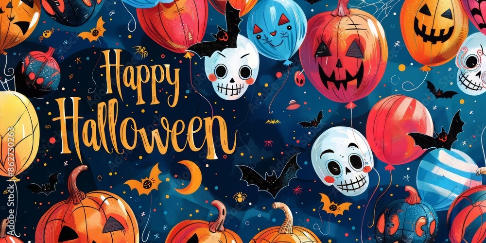 Happy Halloween Balloons With Skulls And Pumpkins Happy Halloween Balloons With Skulls And Pumpkins