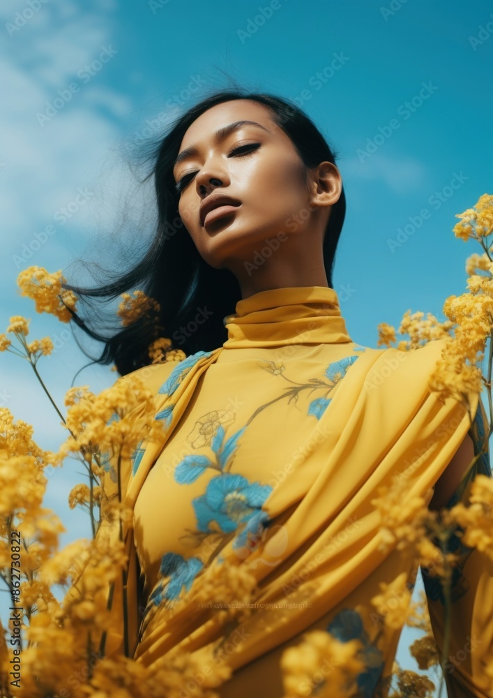 Fototapeta premium Thai woman portrait flower yellow.