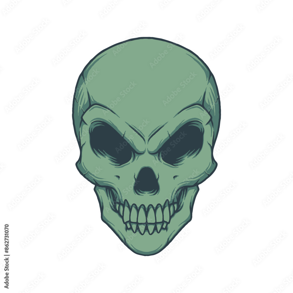 Fototapeta premium Alien skull illustration. Green skull logo emblem vector. Isolated on white background.