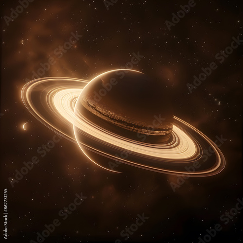 Saturn and its rings in the night sky