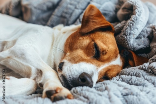Serene sleeping dog wrapped in cozy blanket © Viam