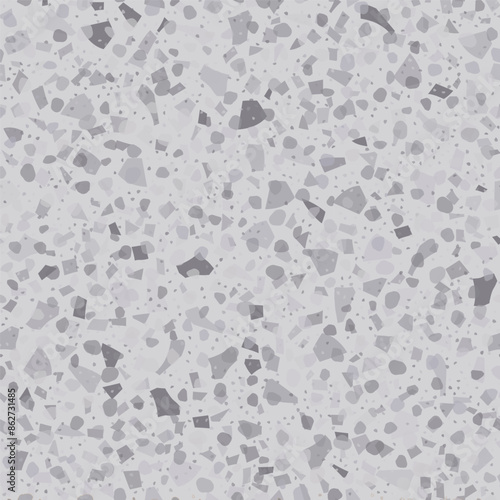 Abstract Terrazzo Seamless Pattern. Gray Marble Floor Background. Terrazzo Stone Quartz Pattern. Vector Rock Granite Texture. Mosaic Venetian Ceramic Design. Glass Interior Irregular Print. Stone Art