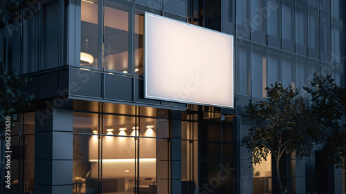 A blank white shop sign on the side of an office building  mockup template photo