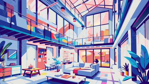 Colorful Modern Living Space with Vibrant Interior Design