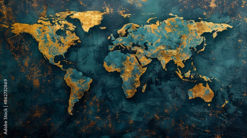 fancy and futuristic world map in brown and blue colors fancy and futuristic world map in brown and blue colors