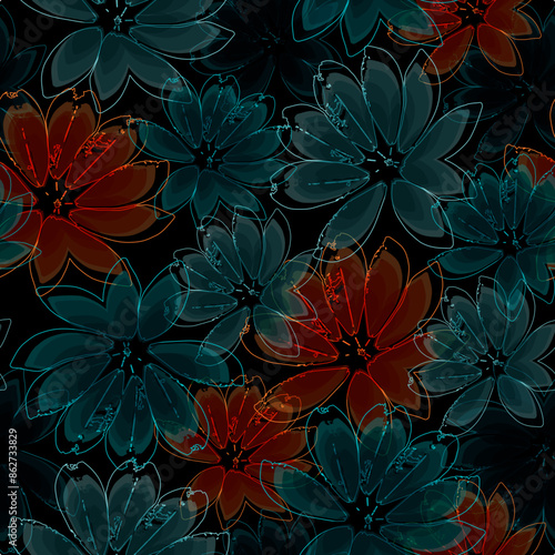 Multi color background repeatable pattern seamless texture design geometrical ethnic border floral unique style elegant Botanical Motifs scattered random.