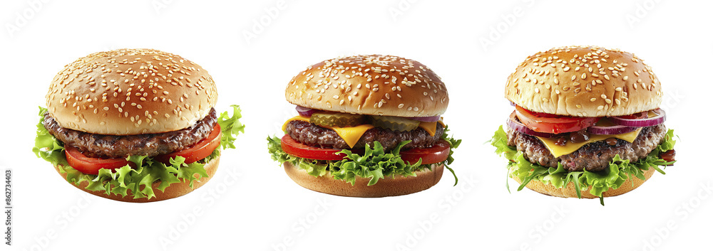 Set of delicious hamburger. Hamburger on transparent background. Set of delicious hamburger. Hamburger on transparent background.