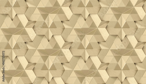 Seamless geometric pattern with golden 3D stars
