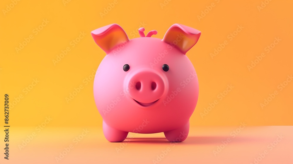 A 3D cartoon piggy bank on a pink background. A 3D cartoon piggy bank on a pink background.
