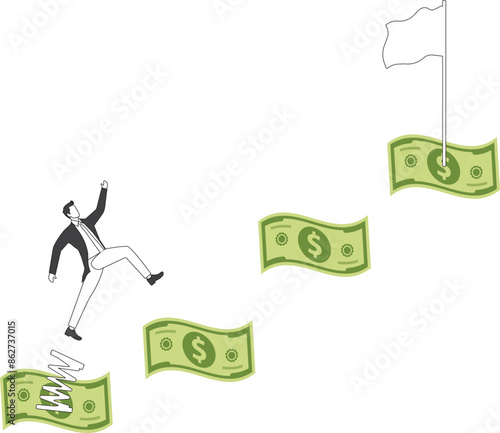 Businessman jumping paper currency, Currency, Destruction, Deterioration, Devaluation
