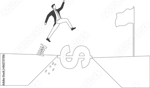 Businessman jumping currency, Coin, Competition, Conquering Adversity, Cracked