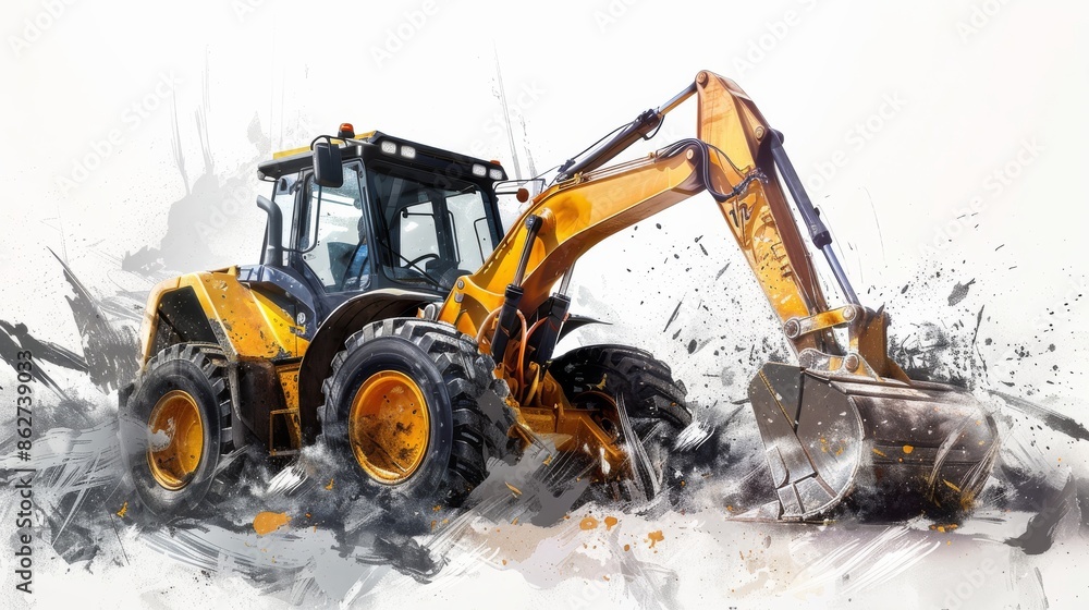 Backhoe loader with abstract image in white background.. Backhoe loader with abstract image in white background..