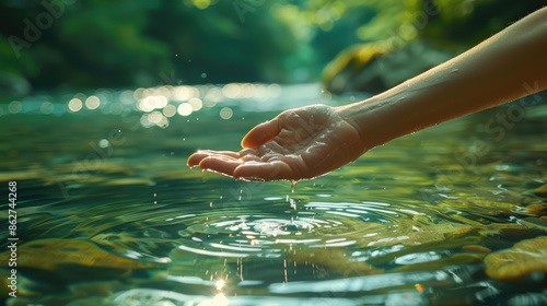 Hand Reaching Into Water Creating Ripples