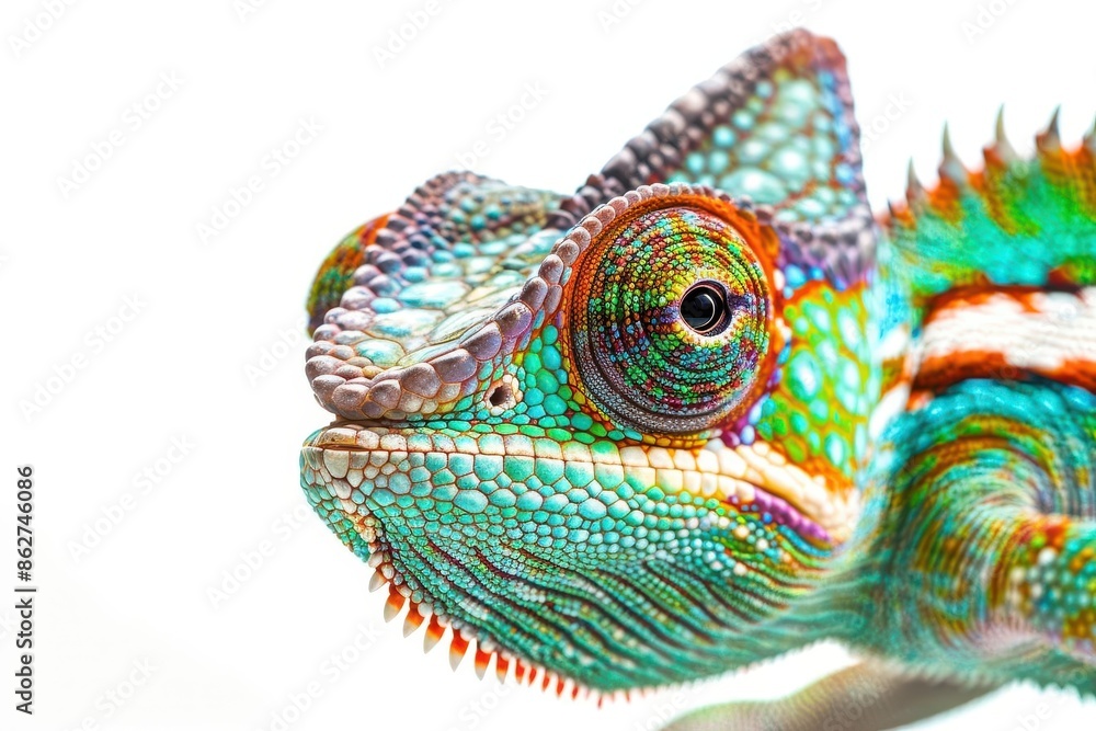 striking head shot of a veiled chameleon isolated on white background intricate scalestextures and vibrant colors expressive eyes and curled tail exotic reptile portrait striking head shot of a veiled chameleon isolated on white background intricate scalestextures and vibrant colors expressive eyes and curled tail exotic reptile portrait