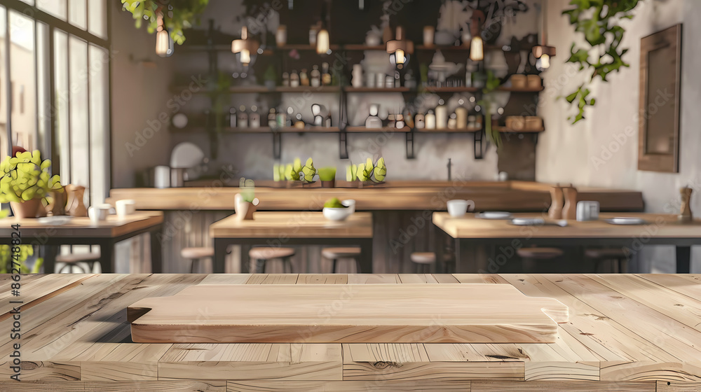 Empty wooden table in foreground