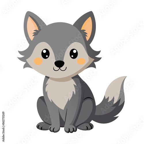 illustration of a cute gray wolf cub