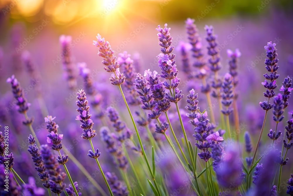 Lavender Field with Blooming Purple Flowers Lavender Field with Blooming Purple Flowers