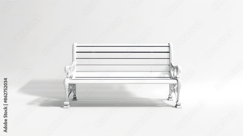 White Park Bench on White Background. Generative AI White Park Bench on White Background. Generative AI