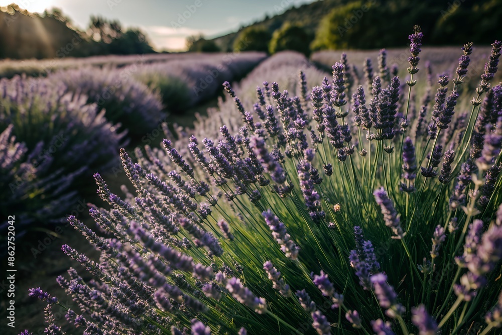 Fototapeta premium Lavender Field with Blooming Purple Flowers