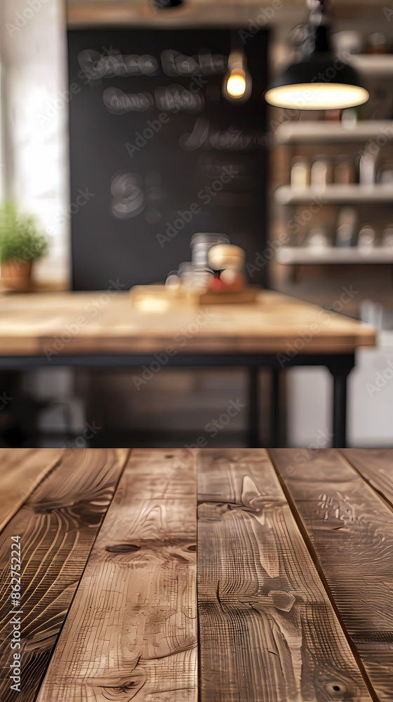 Empty wooden table in foreground