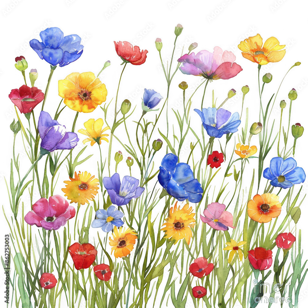 Fototapeta premium Watercolor Illustration of Wildflower Meadow