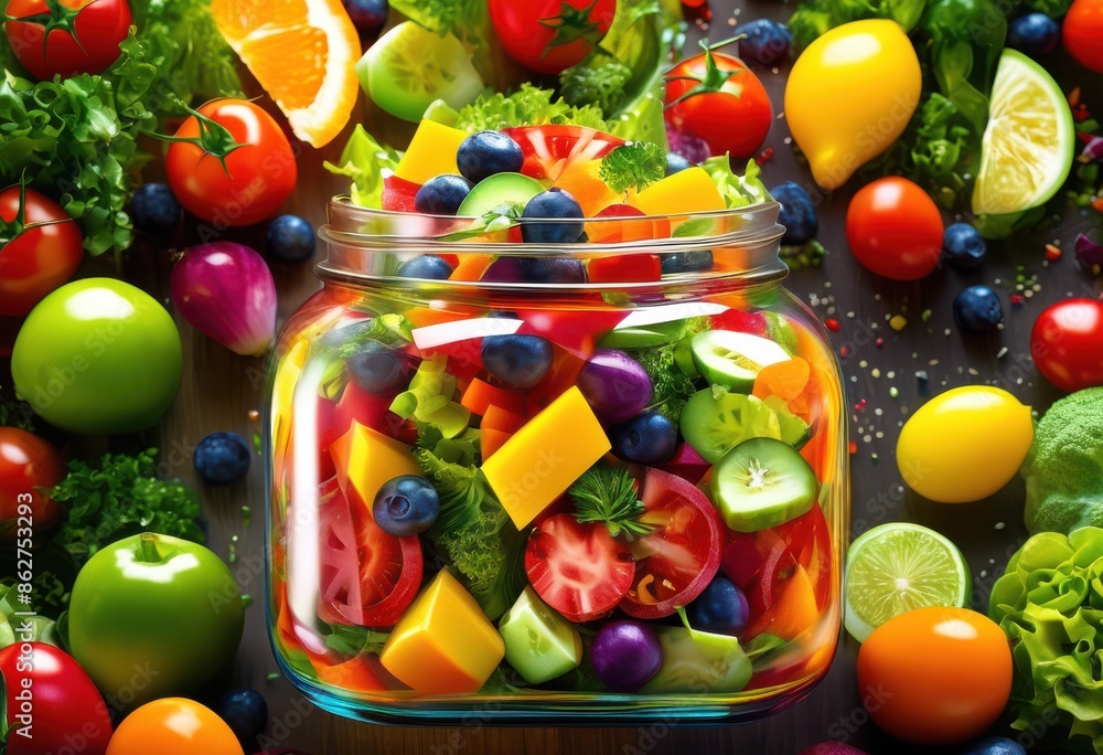 colorful rainbow salad displayed glass jar fresh healthy eating, vibrant, assorted, multicolored, nutritious, vegetables, transparent, organic, meal, greens colorful rainbow salad displayed glass jar fresh healthy eating, vibrant, assorted, multicolored, nutritious, vegetables, transparent, organic, meal, greens