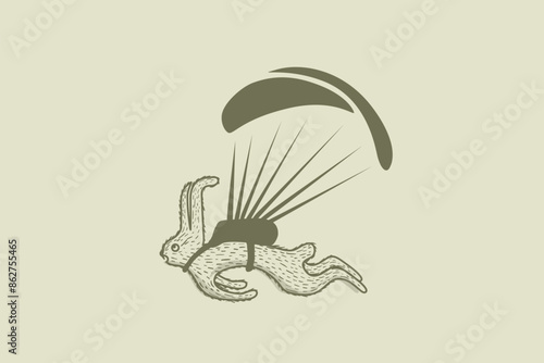 Illustration vector graphic of funny rabbit flying with parachute. Good for logo