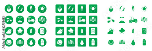 Agriculture icons set in three different style