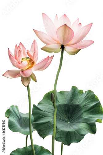 Pink Lotus Flowers with Green Leaves