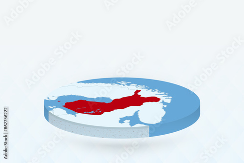 3D Isometric Map Highlighting Finland in Red. photo