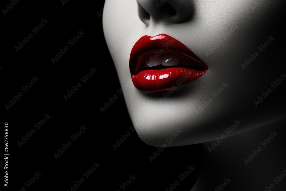 Woman with red lip photography monochrome cosmetics. Woman with red lip photography monochrome cosmetics.