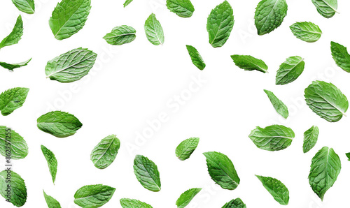Fresh Mint Leaves Scattered in Diagonal Pattern