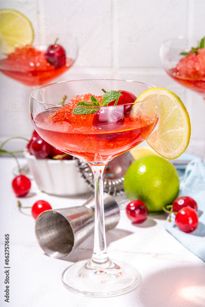 Cherry and lime alcoholic booze cocktail Cherry and lime alcoholic booze cocktail
