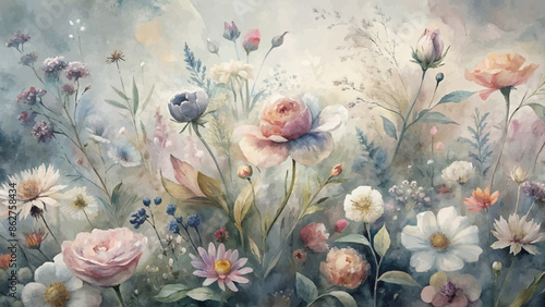 Rustic floral mixed watercolor background