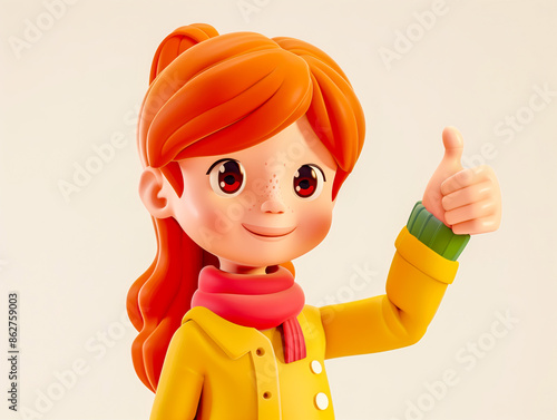 Girl show thumbs up 3d illustration photo