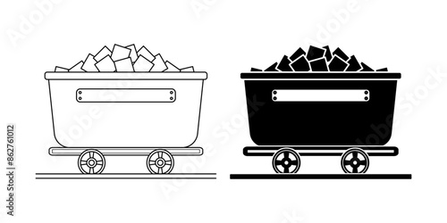 side view mine cart flat icon set isolated on white background
