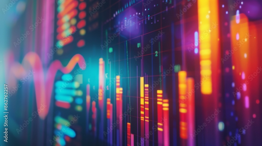A close-up of a computer screen displaying a colorful bar graph with various data points, representing business growth. A close-up of a computer screen displaying a colorful bar graph with various data points, representing business growth.