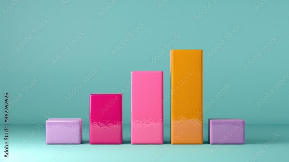 A row of colorful blocks with pink and orange stripes. The blocks are arranged in a way that they look like a graph. The blocks are of different sizes and colors A row of colorful blocks with pink and orange stripes. The blocks are arranged in a way that they look like a graph. The blocks are of different sizes and colors