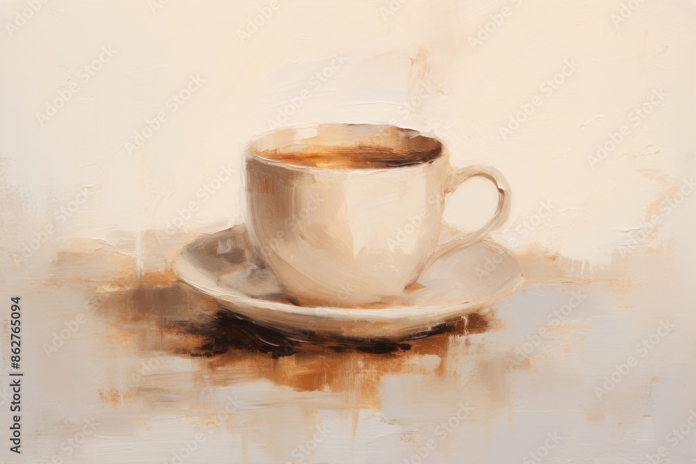 Fototapeta premium Close up on pale Coffee painting coffee saucer.