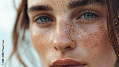 A close-up of a woman's face with flawless skin, showcasing natural beauty and youthfulness.