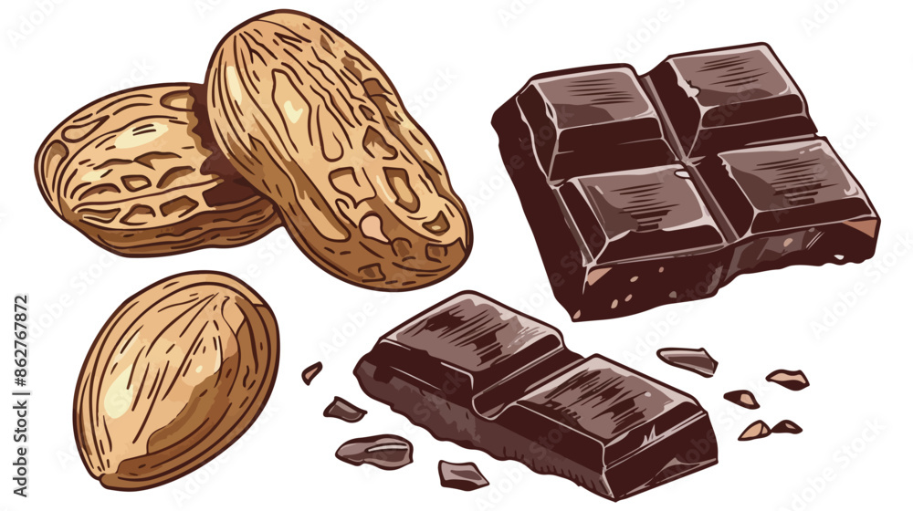 Peanut in chocolate. Vector illustration Handdrawn Peanut in chocolate. Vector illustration Handdrawn