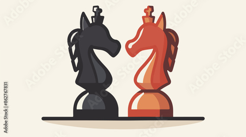 Paw and knight chess pieces on board flat icon. 