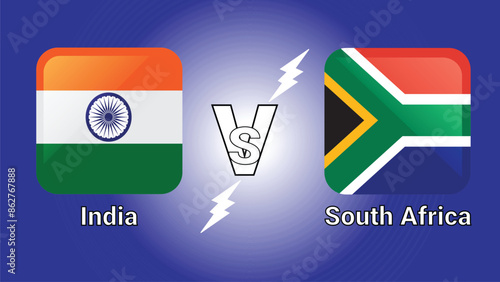 India Vs South Africa 3D Illustration vector flags in shaded Rounded Rectangle with Flash Versus Match