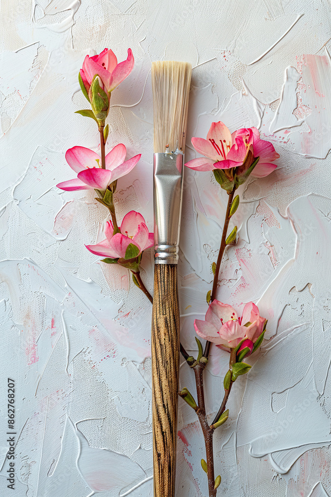 brush with pink sakura flowers brush with pink sakura flowers