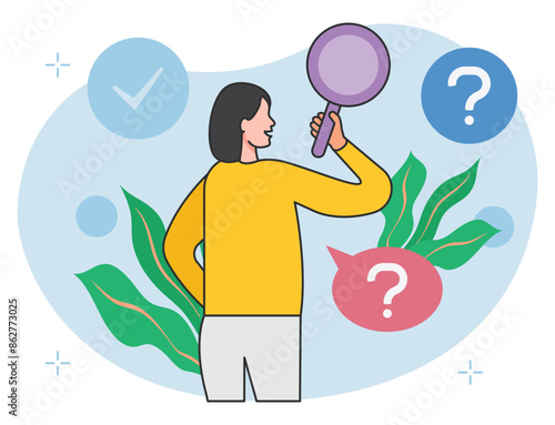 Girl research on nature illustrations