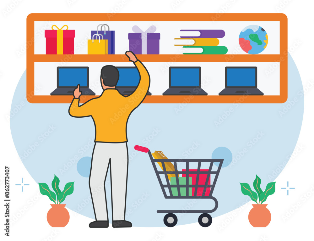 Man doing gift shopping illustrations