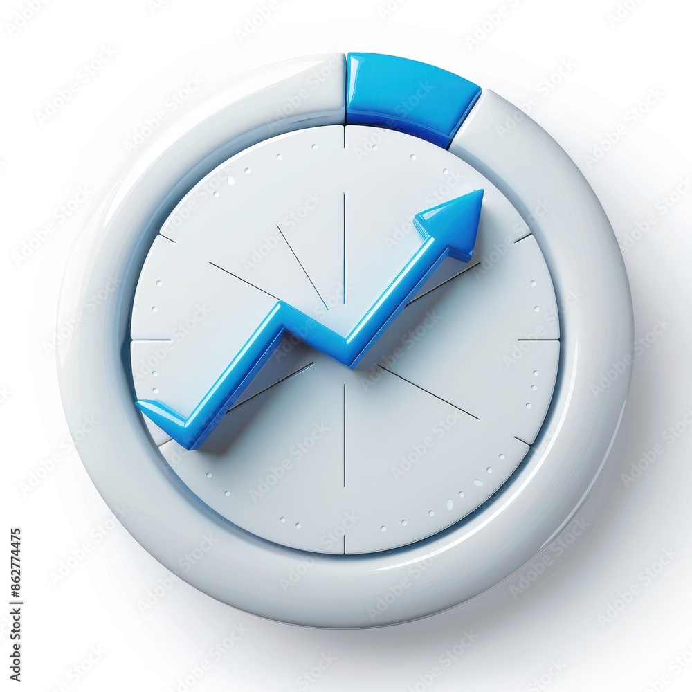 A clock with a blue arrow pointing to the right